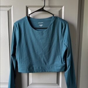 Banana Republic Teal Long-Sleeve Cropped Top - Scoop Neck